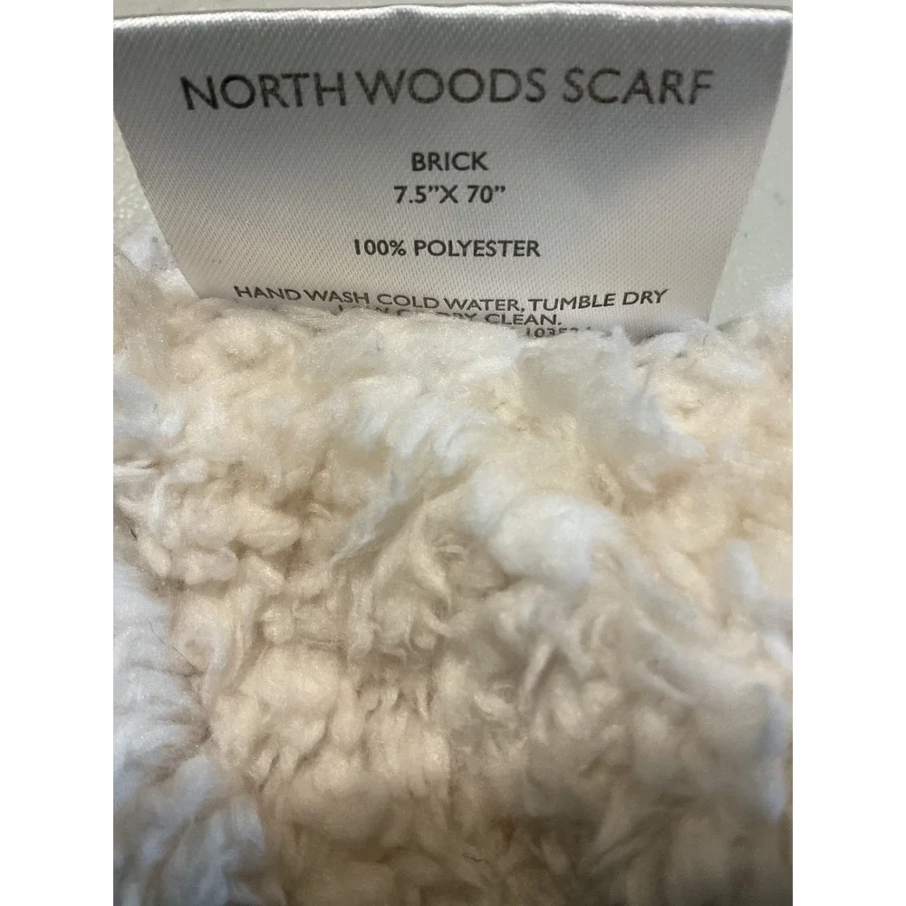 Private Quarters North Woods Scarf Brick Red Sherpa Fleece Pull Through 7.5x70
